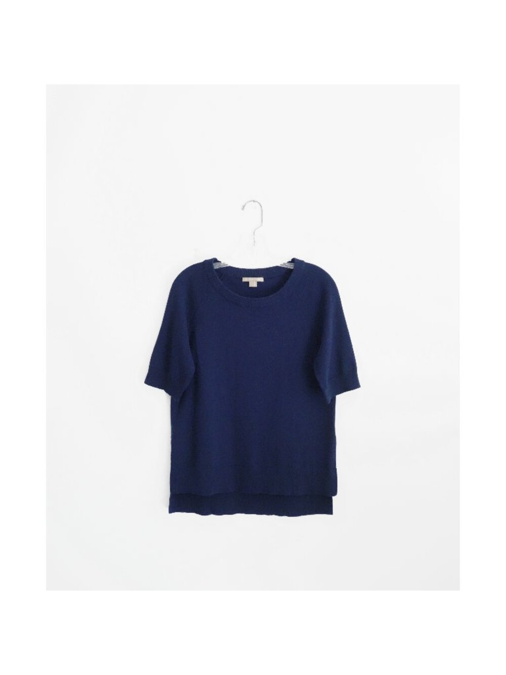 Michael Kors Collection Dark Blue Wool Knit Short Sleeve High Low Sweater sz S